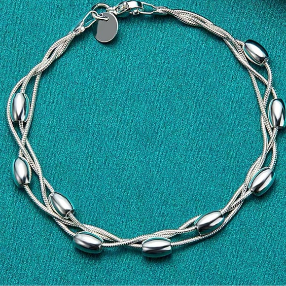 Sterling Silver plated Beaded Bracelet 8” - Picture 1 of 6